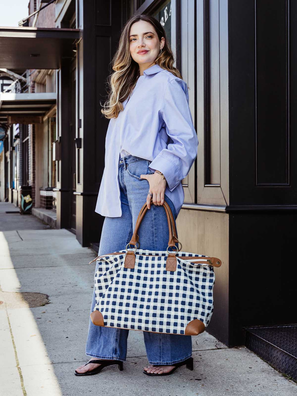Malti Canvas Weekender Bag- Indigo Gingham