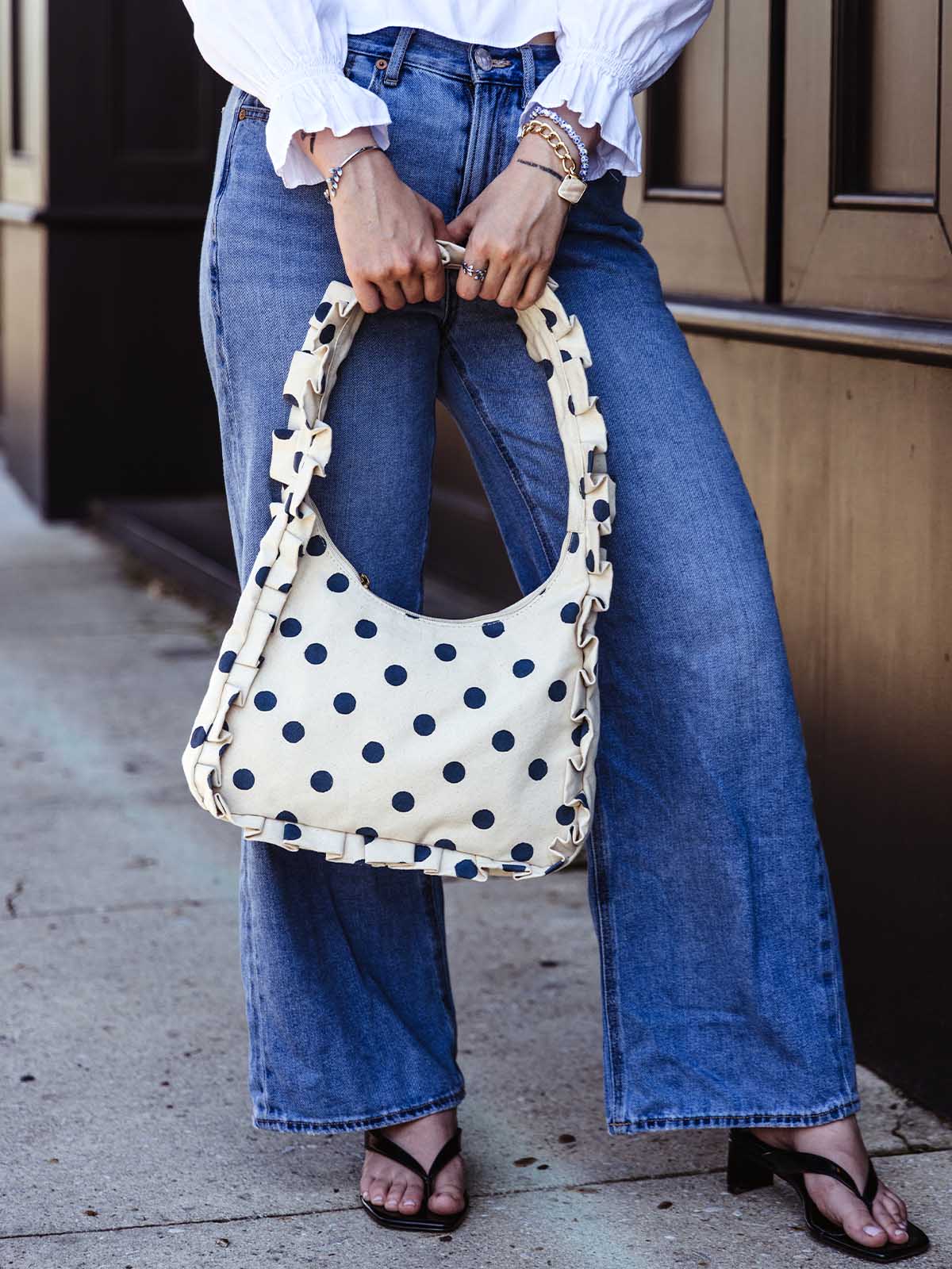 Momo Ruffle Canvas Shoulder Bag-Indigo Dot
