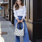 Momo Ruffle Canvas Shoulder Bag-Indigo Dot