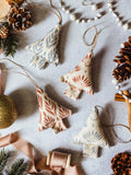 Block Printed Christmas Tree Ornament Set of 4