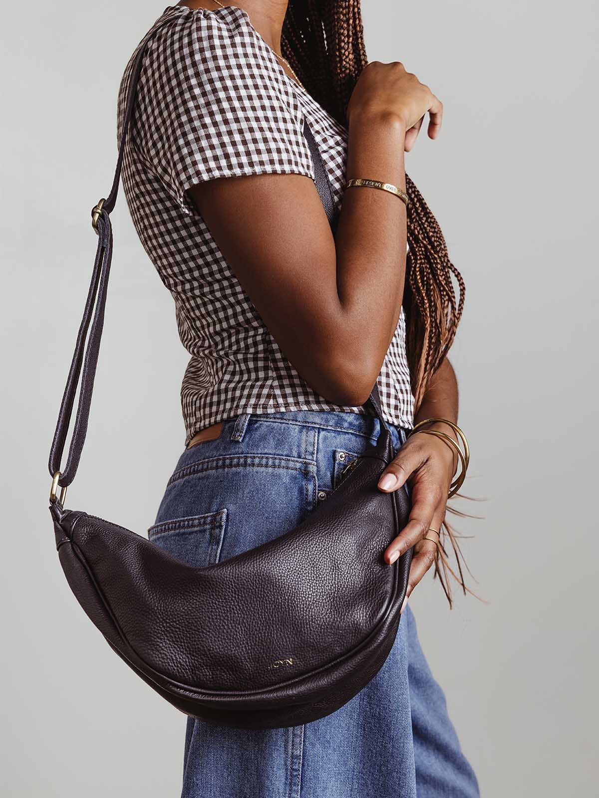 Black Leather Moon Sling Bag