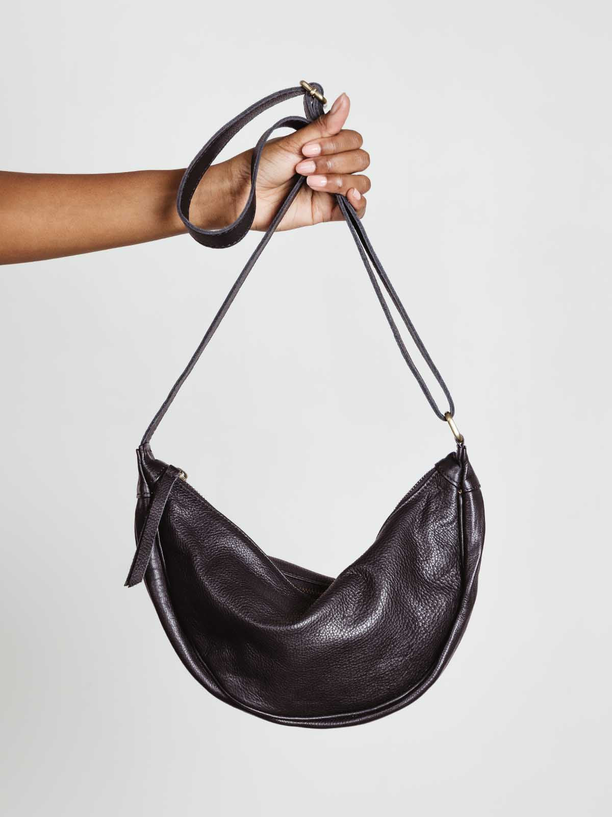 Black Leather Moon Sling Bag