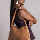 Criscross Leather Handbag in Camel