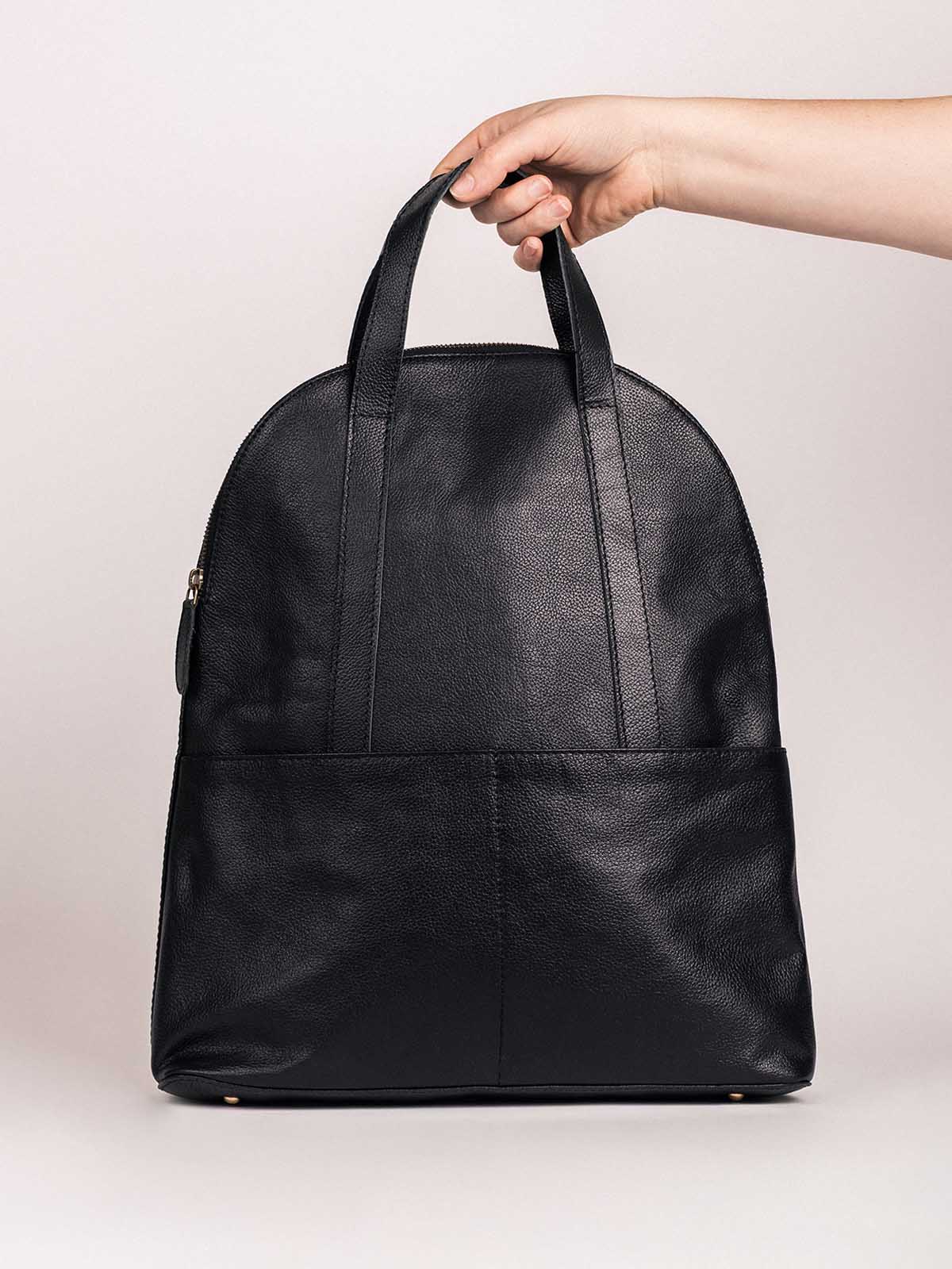 Pebbled Black Leather Half-Moon Backpack