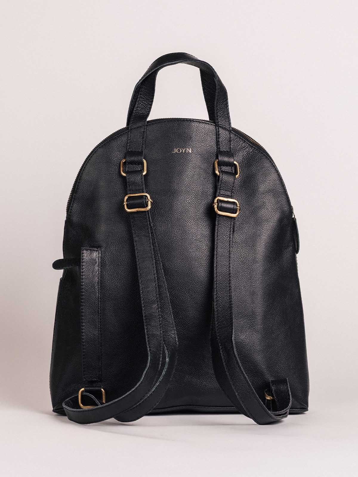 Pebbled Black Leather Half-Moon Backpack
