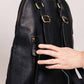 Pebbled Black Leather Half-Moon Backpack