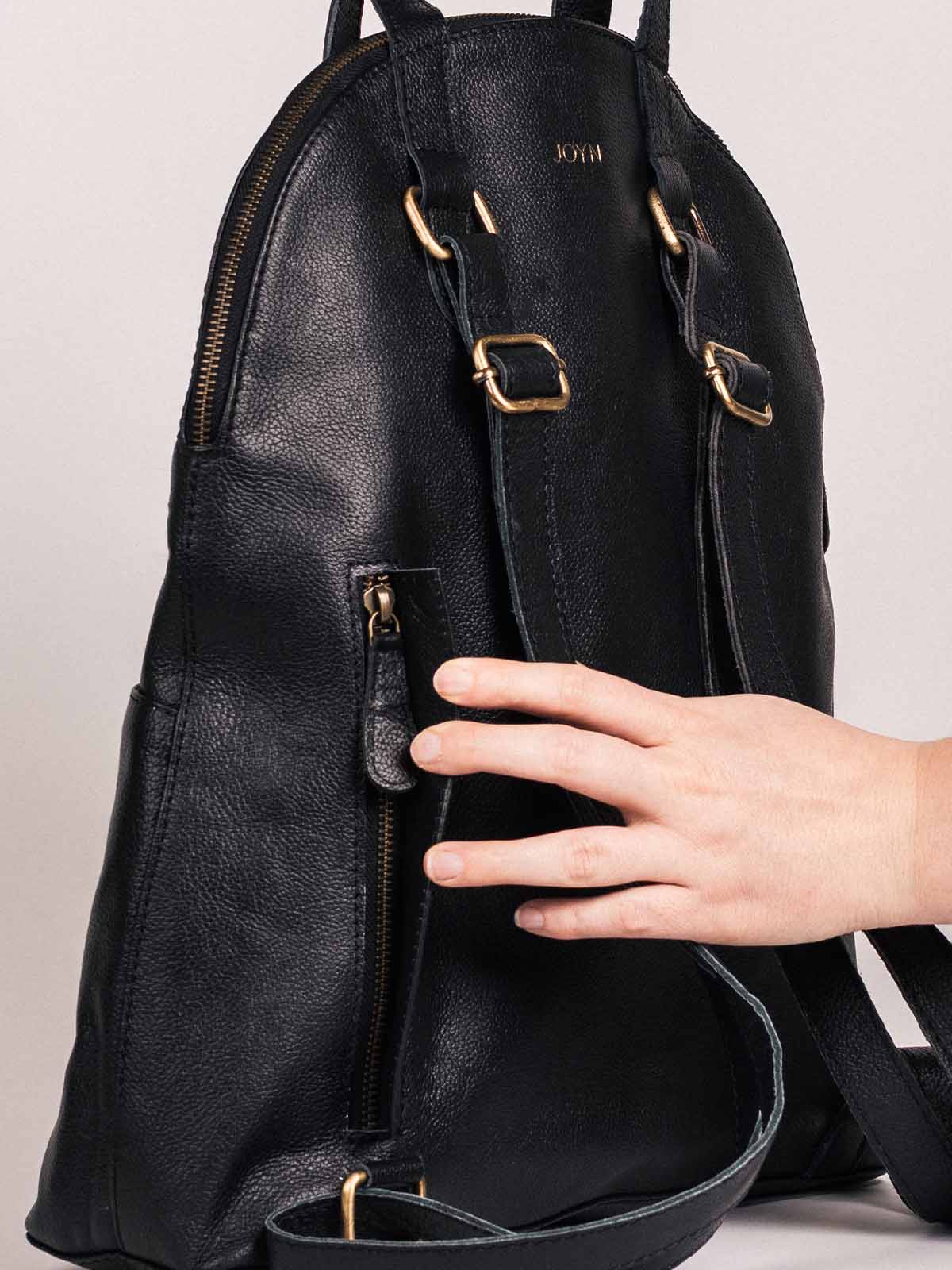 Pebbled Black Leather Half-Moon Backpack