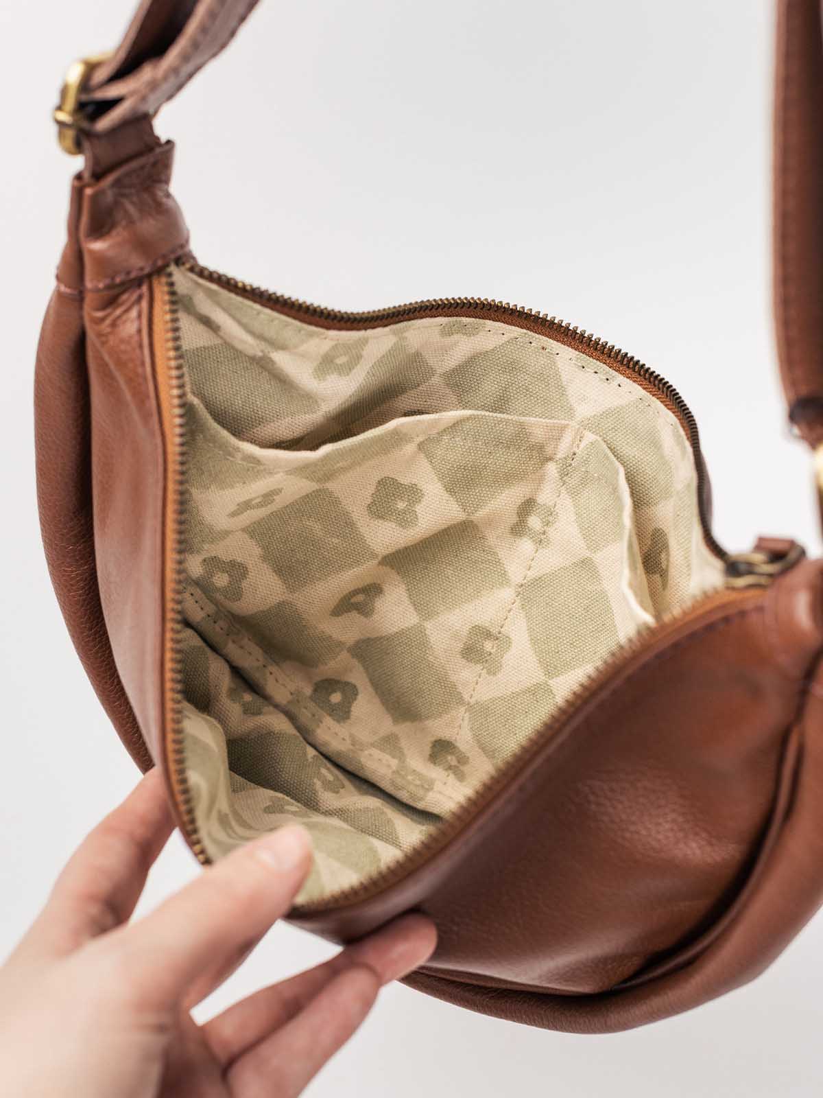 Vintage Brown Leather Moon Sling Bag