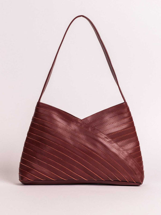 Crisscross Leather Handbag in Cherry