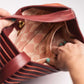 Crisscross Leather Handbag in Cherry