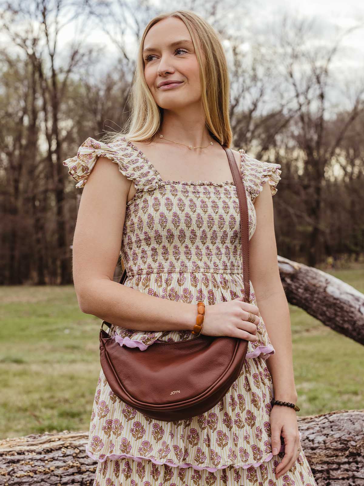 Vintage Brown Leather Moon Sling Bag