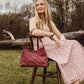Crisscross Leather Handbag in Cherry