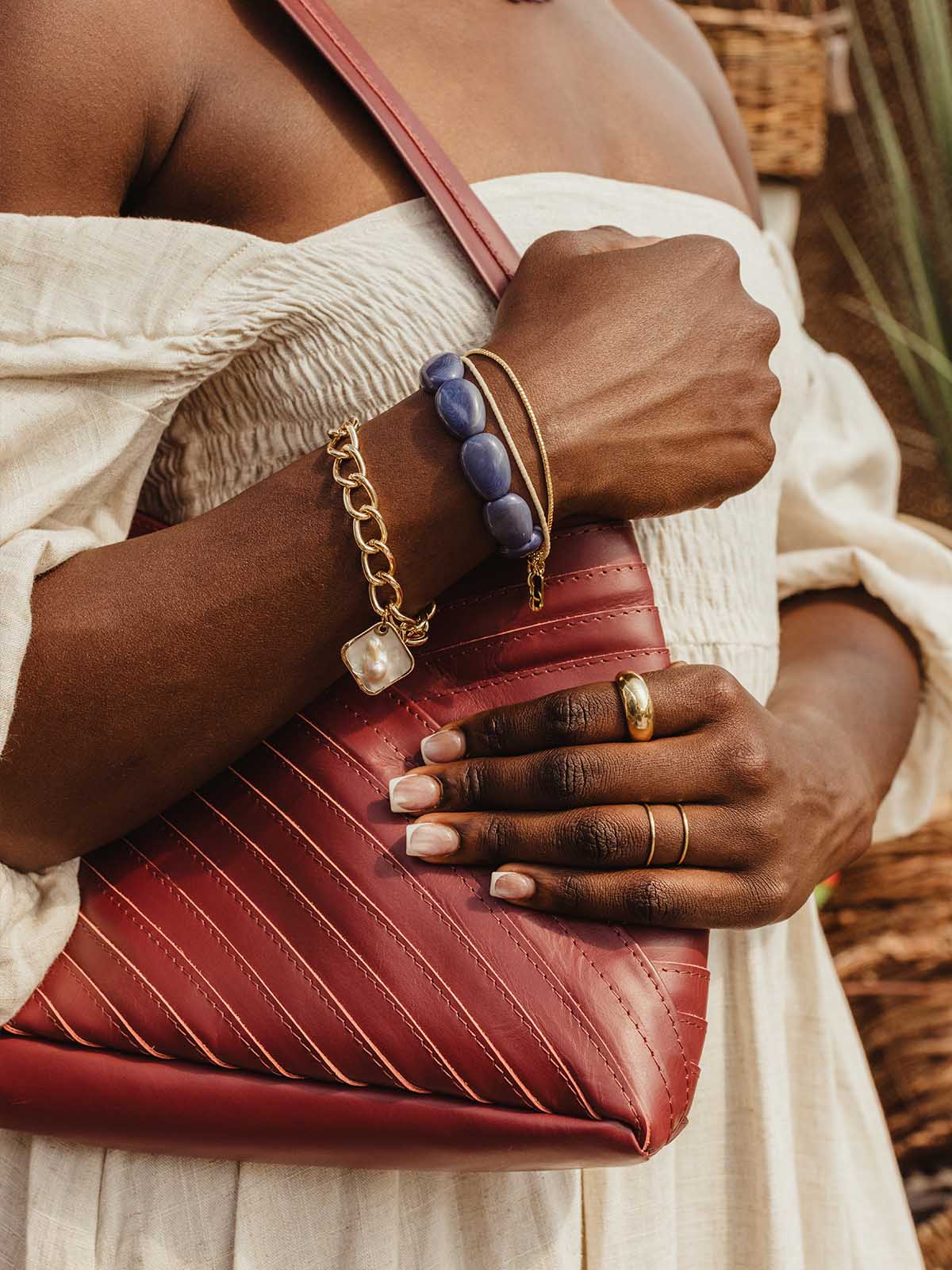 Crisscross Leather Handbag in Cherry