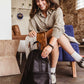 Pebbled Black Leather Half-Moon Backpack