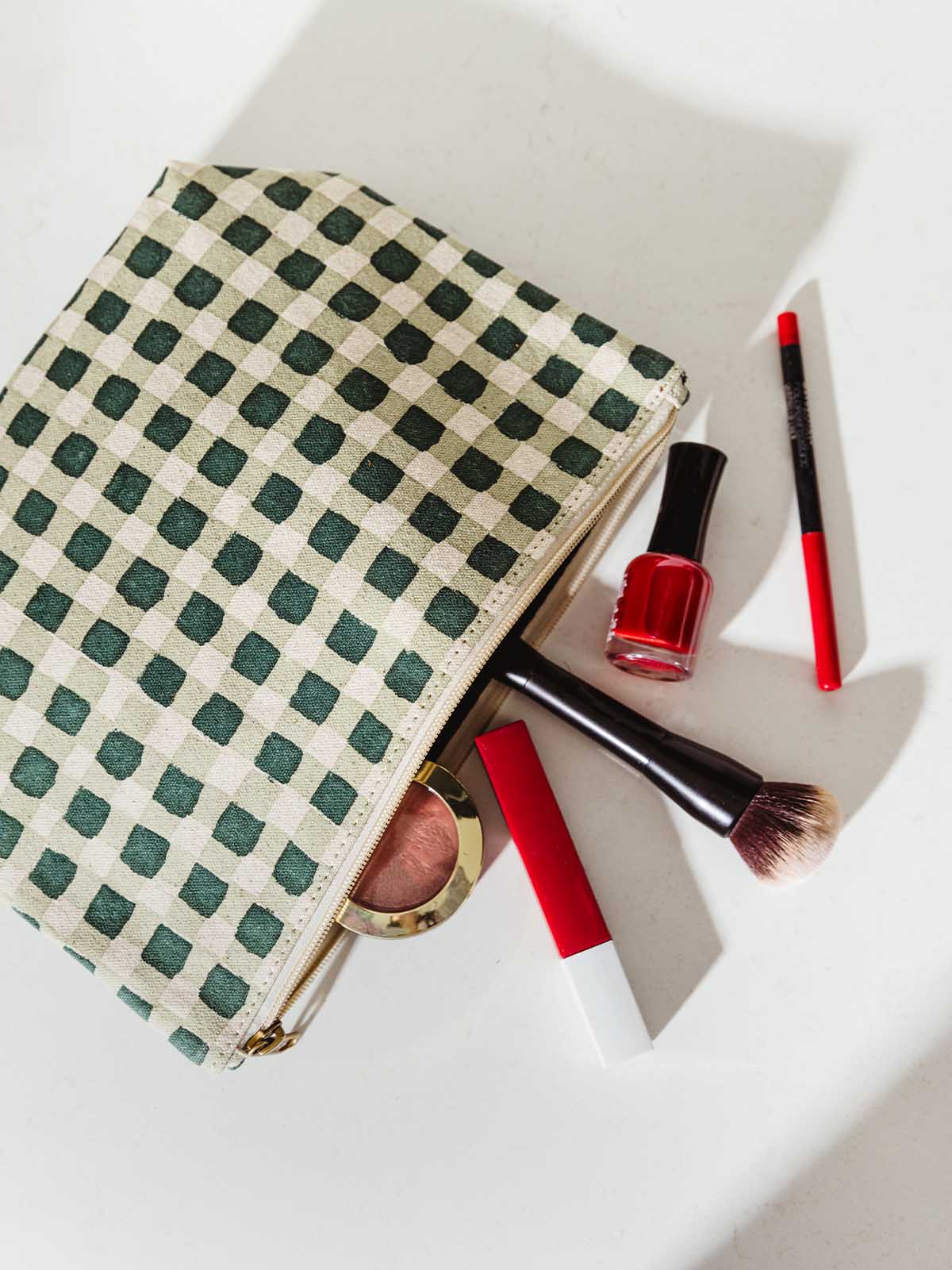 Large Waterproof Pouch -Evergreen Gingham