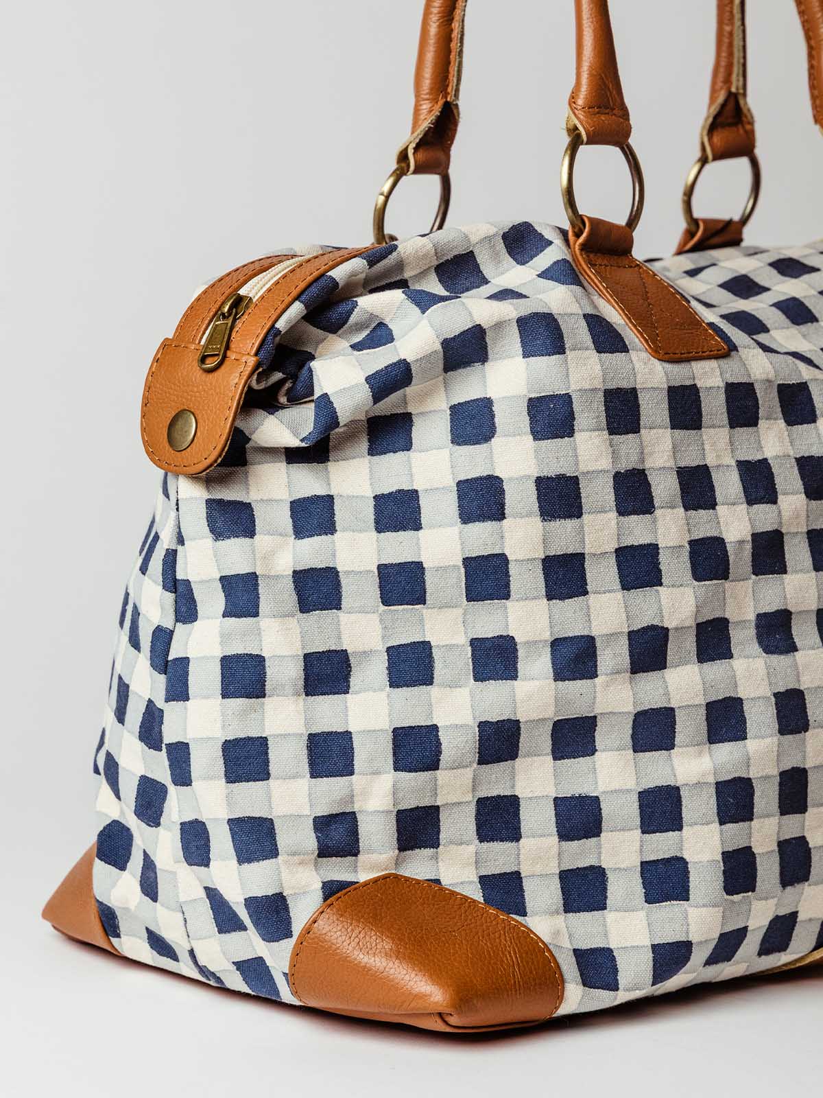 Malti Canvas Weekender Bag- Indigo Gingham