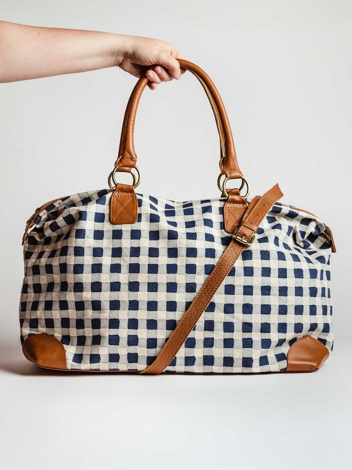 Malti Canvas Weekender Bag- Indigo Gingham