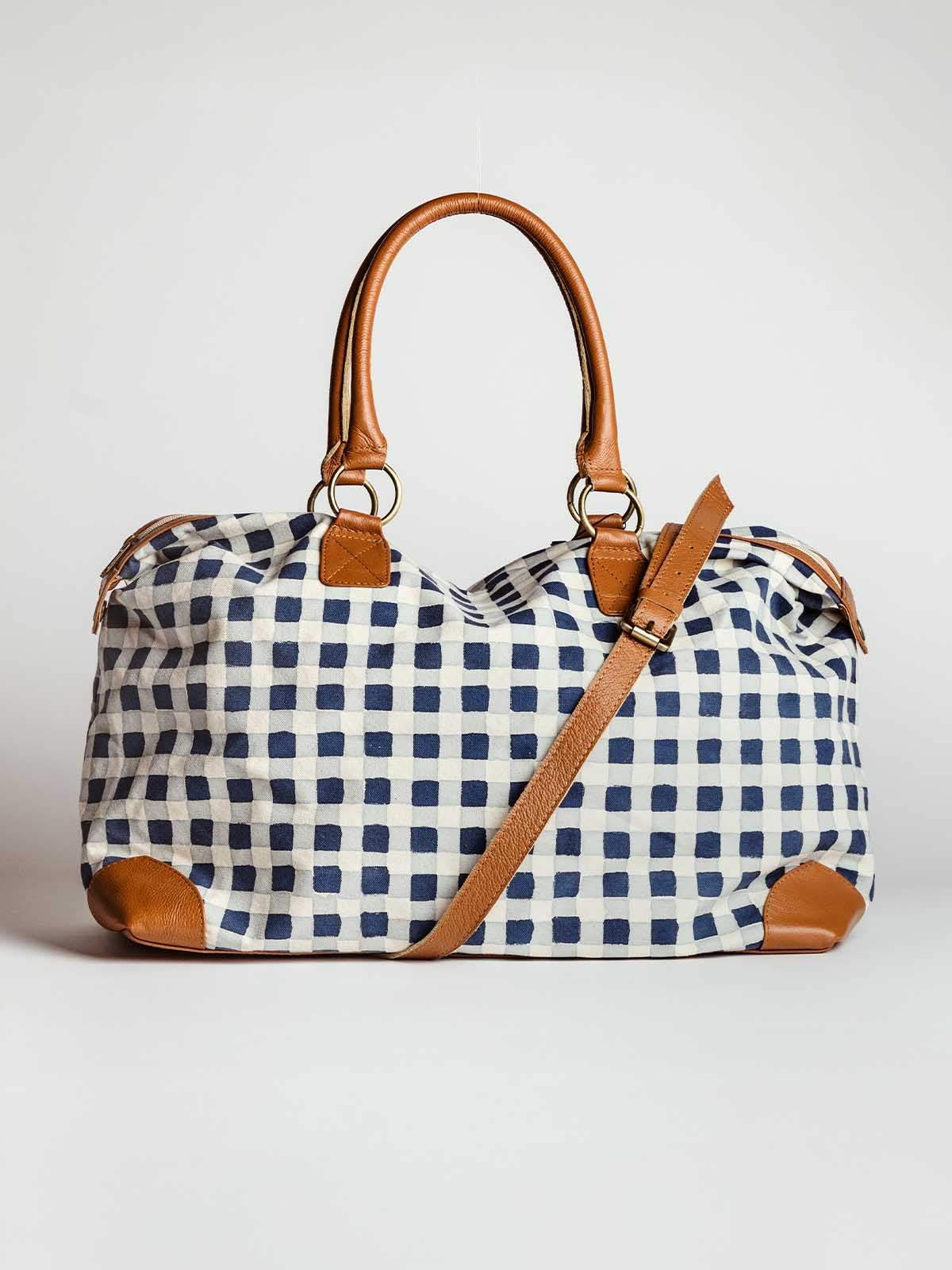 Malti Canvas Weekender Bag- Indigo Gingham