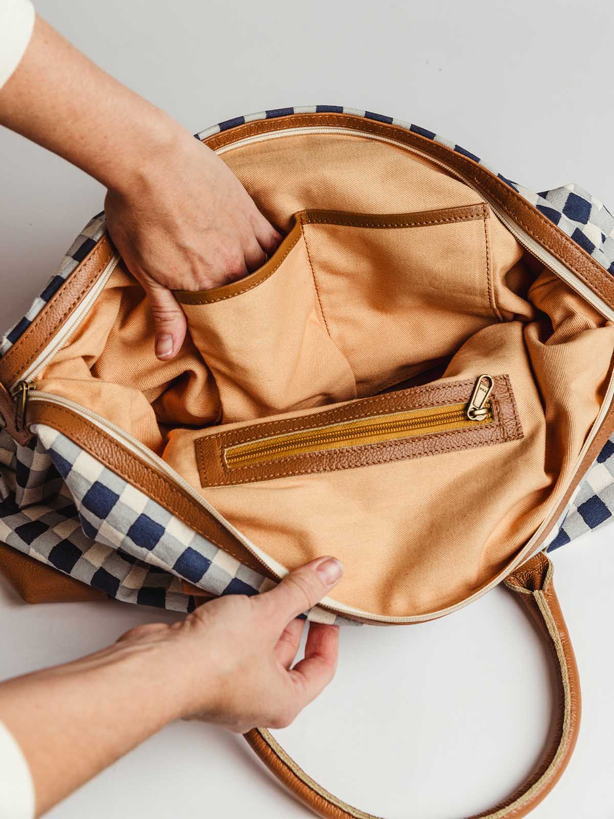 Malti Canvas Weekender Bag- Indigo Gingham