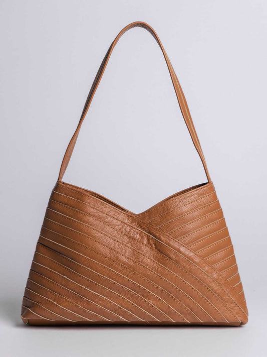 Criscross Leather Handbag in Camel