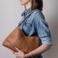 Criscross Leather Handbag in Camel
