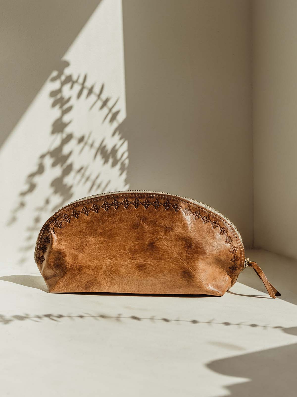 Brown Leather Makeup Bag With Zipper
