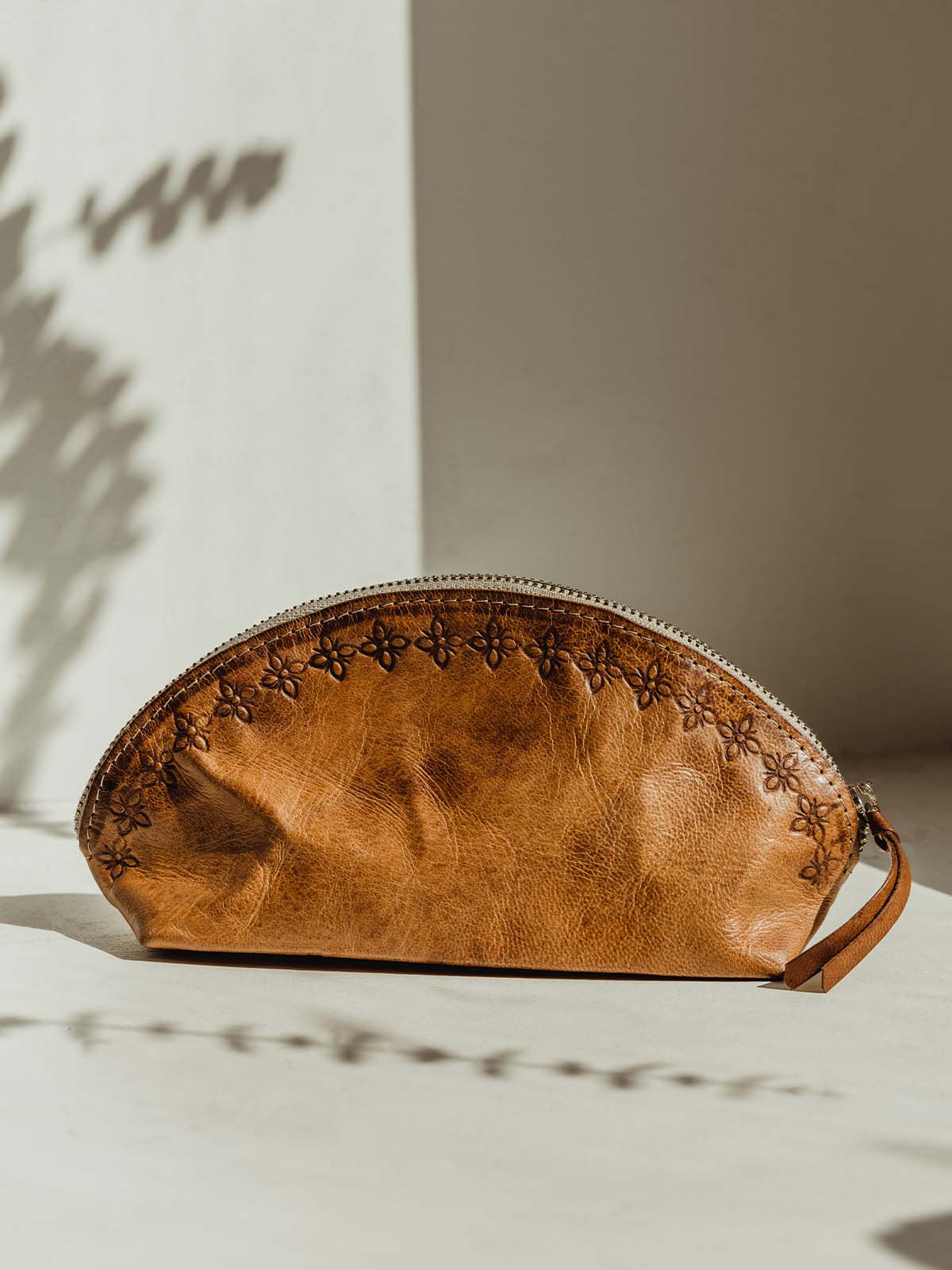 Brown Leather Makeup Bag With Zipper