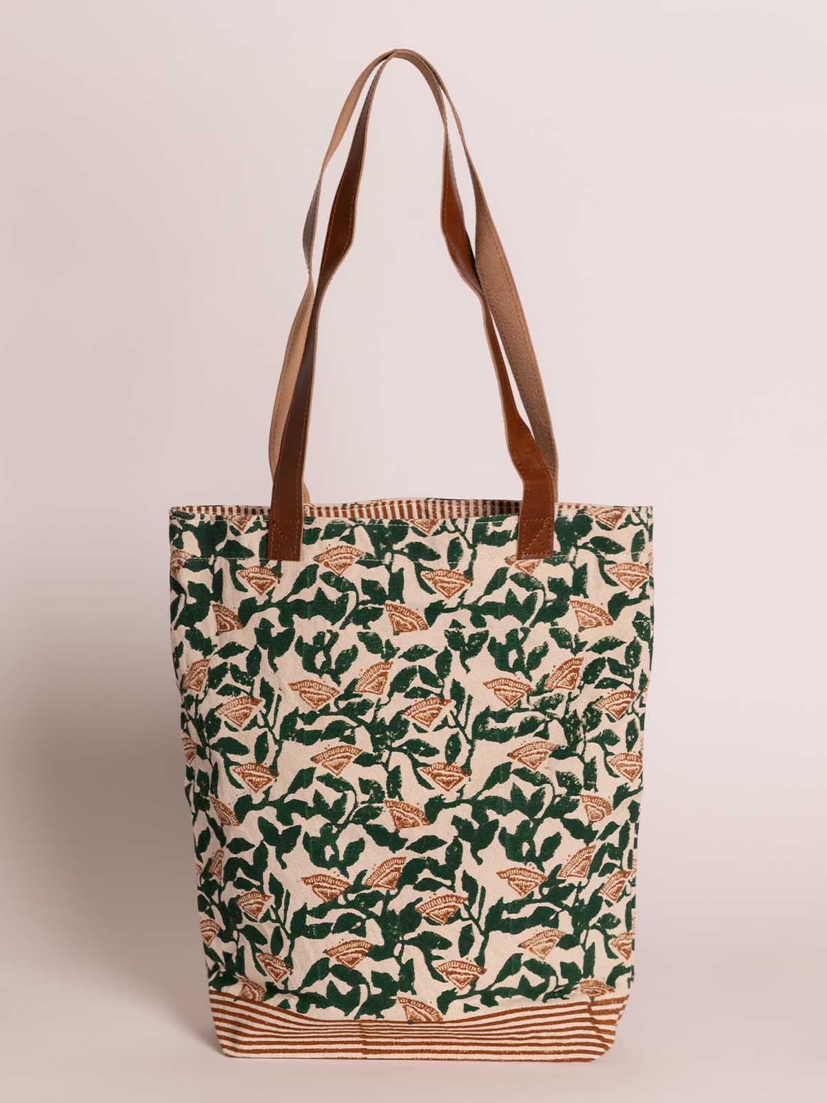 Palash Canvas Tote Bag with Leather Handles