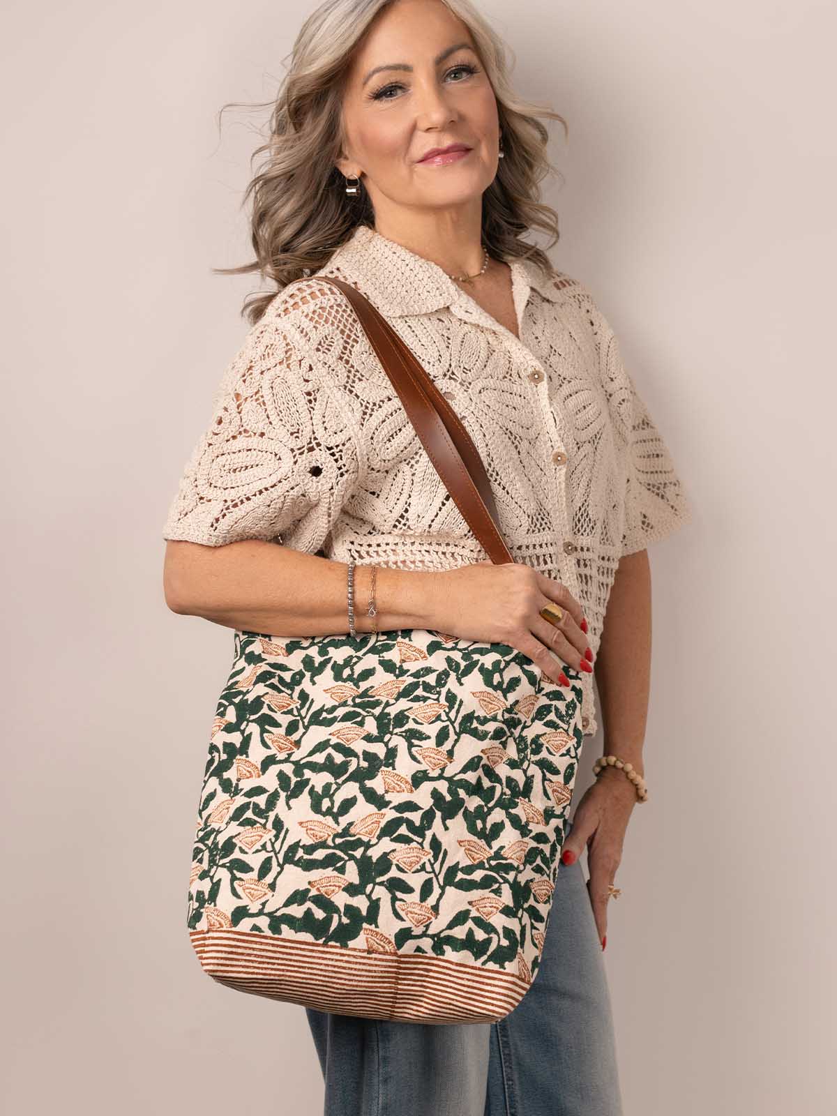 Palash Canvas Tote Bag with Leather Handles