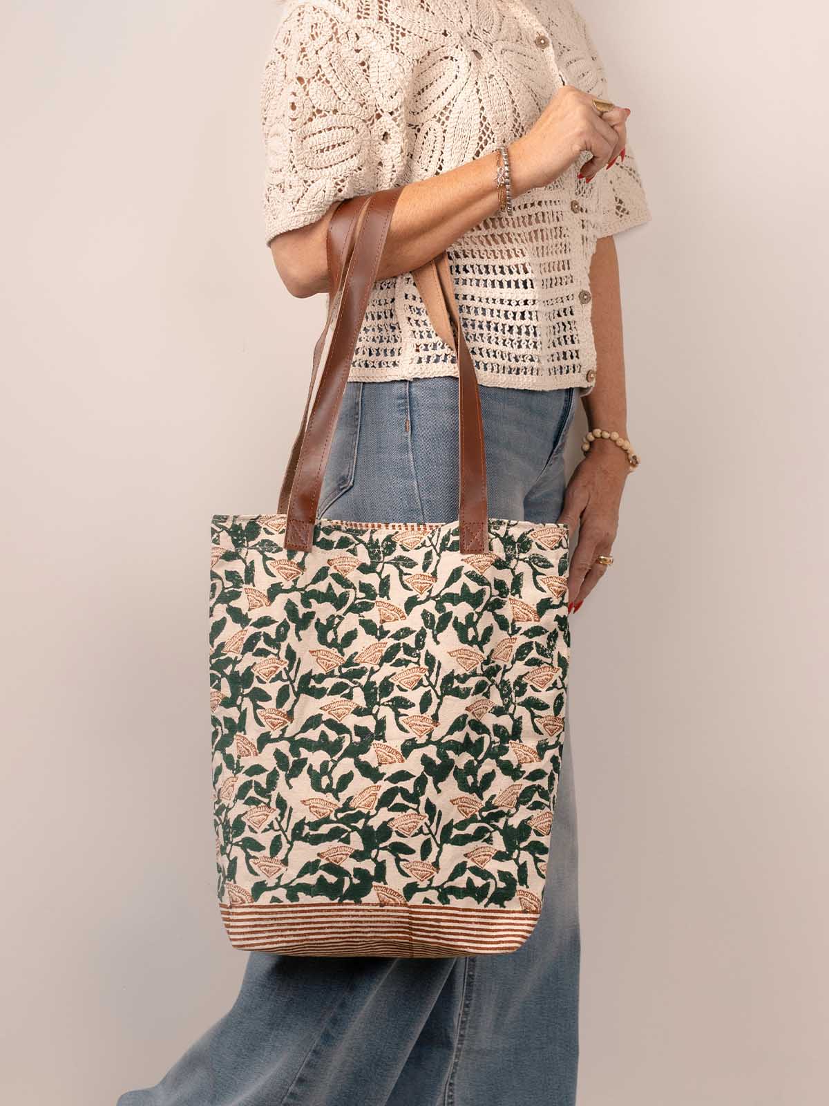 Palash Canvas Tote Bag with Leather Handles