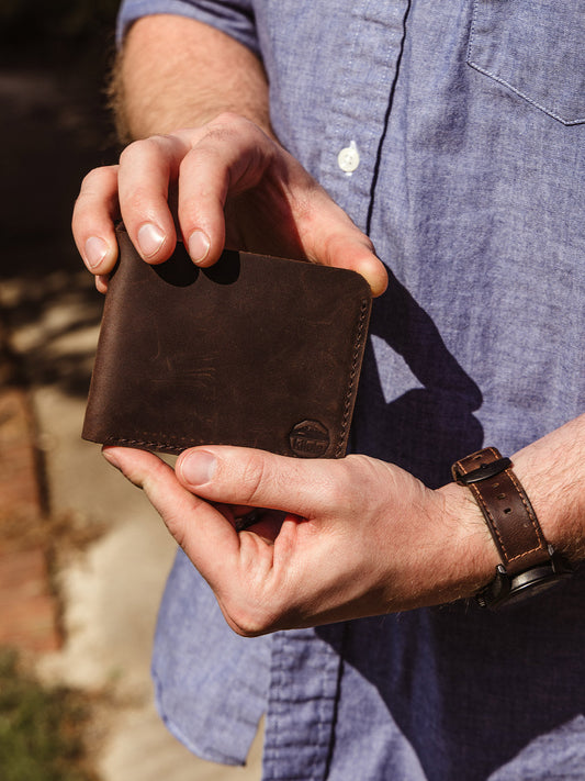 Men's Leather Bifold Wallet-Espresso