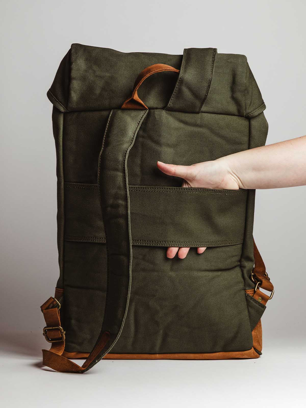 Kilele Canvas & Leather Backpack- Green