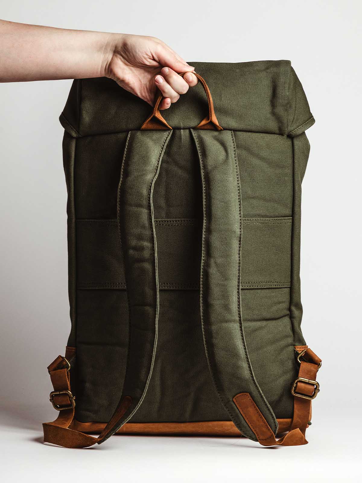 Kilele Canvas & Leather Backpack- Green