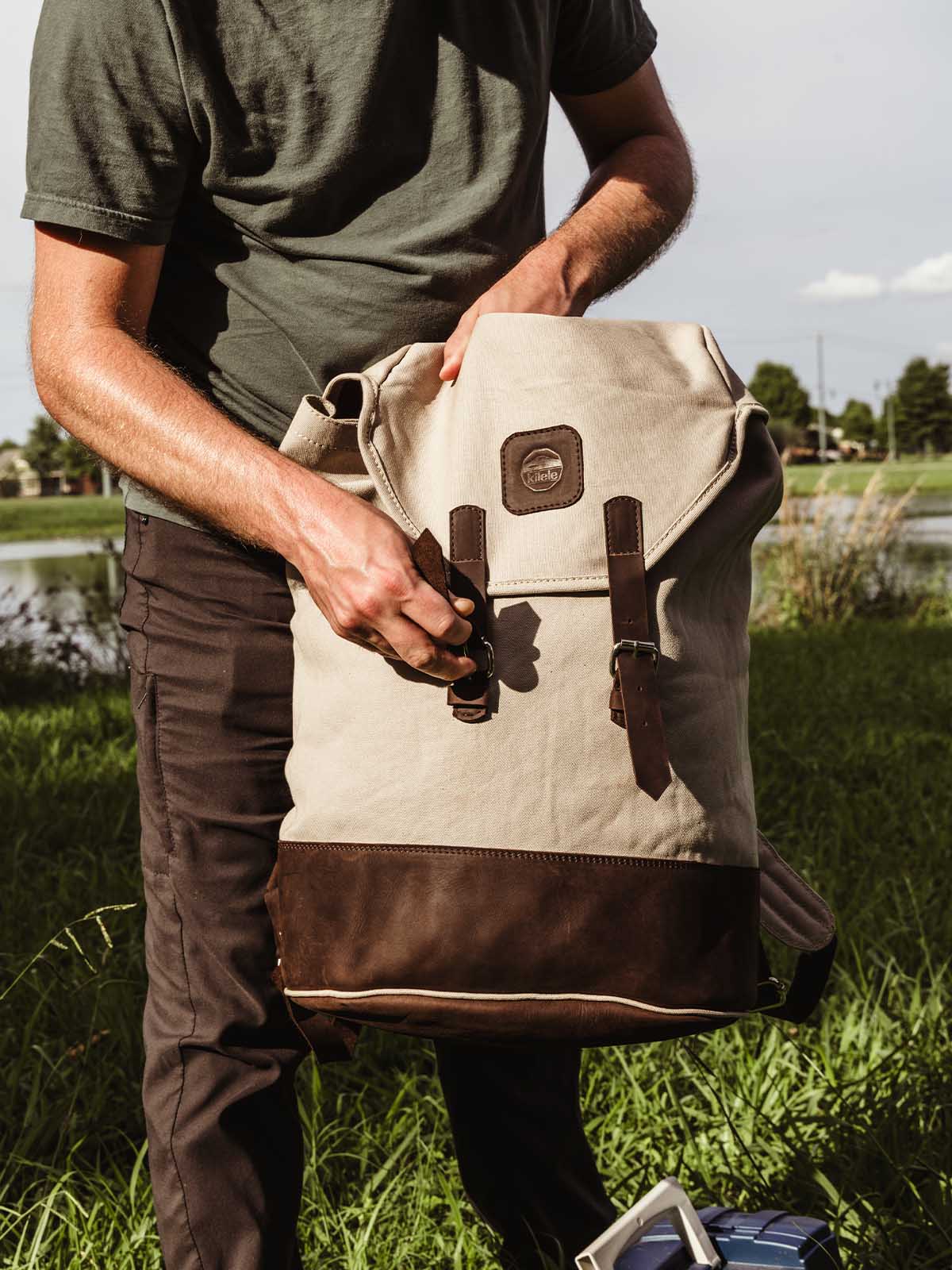 Kilele Canvas & Leather Backpack- Tan