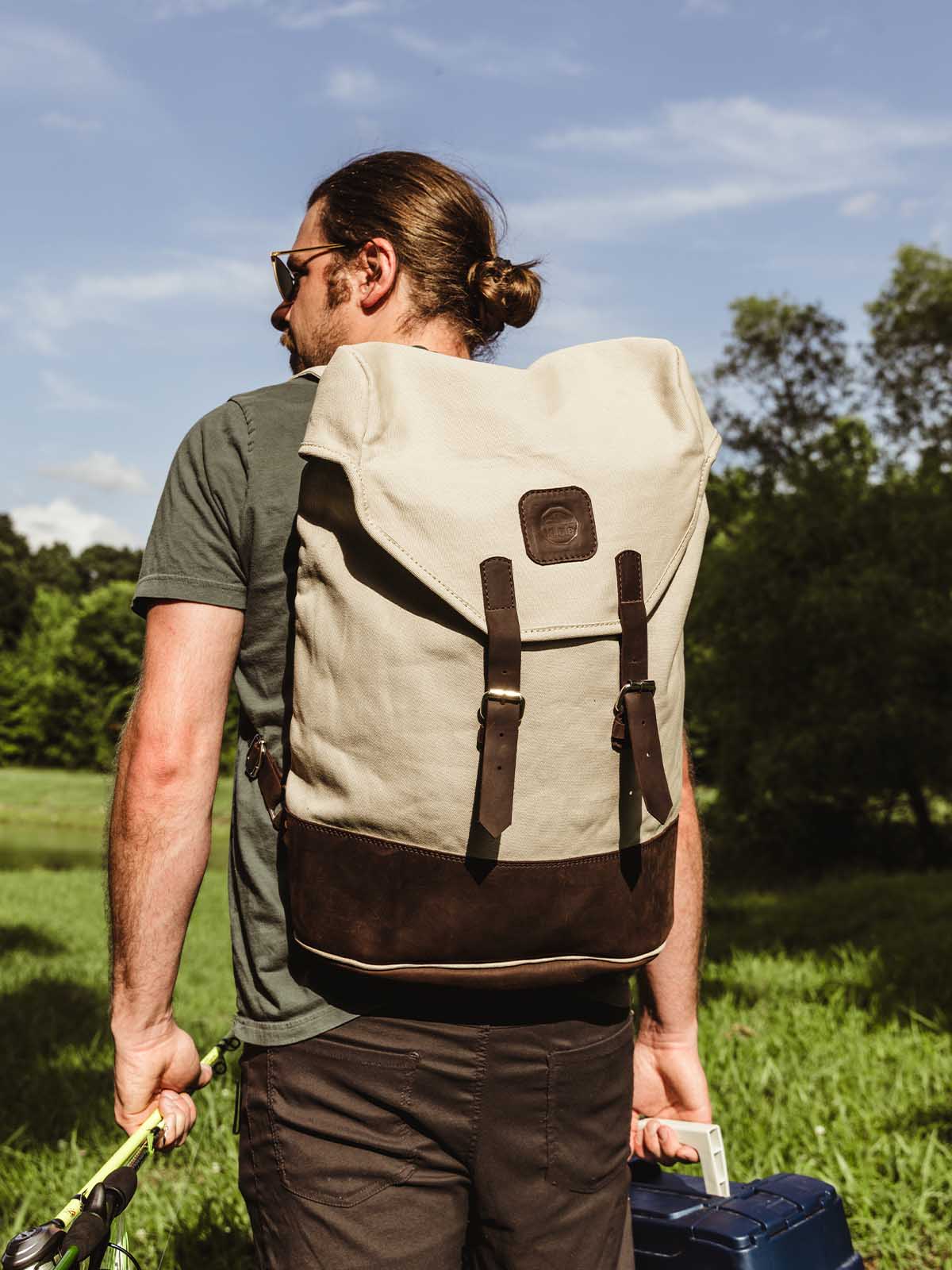 Kilele Canvas & Leather Backpack- Tan