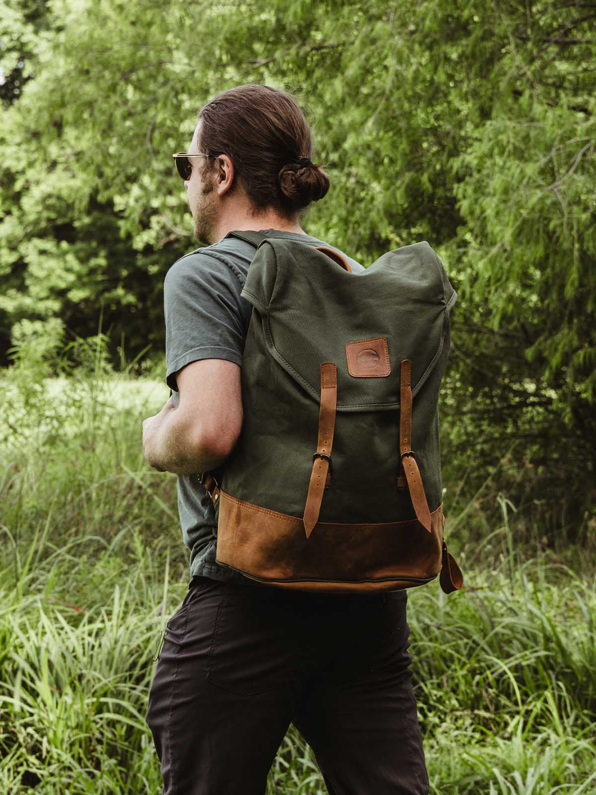 Kilele Canvas & Leather Backpack- Green