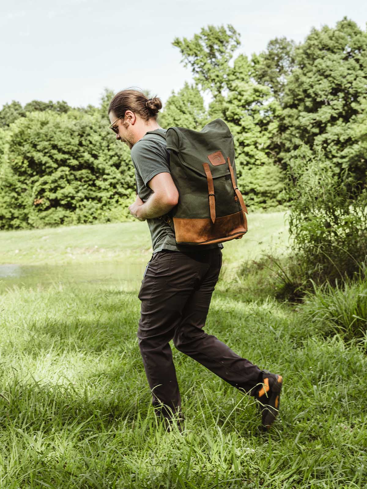 Kilele Canvas & Leather Backpack- Green