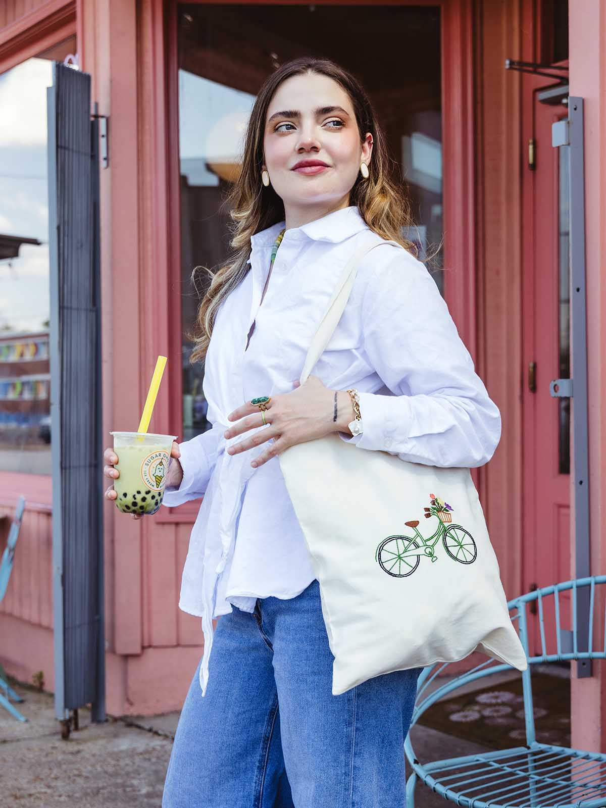 Wildflower Bicycle Canvas Tote