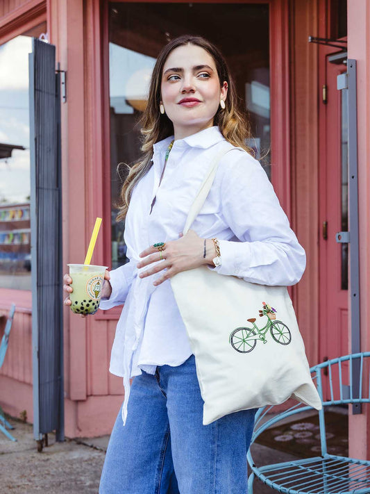 Wildflower Bicycle Canvas Tote