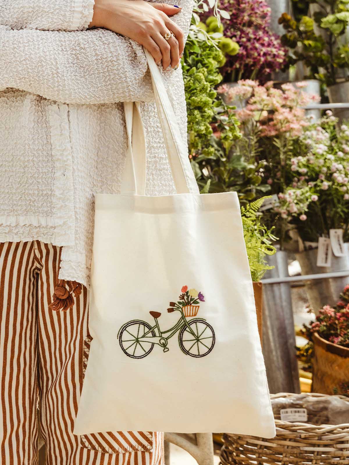 Wildflower Bicycle Canvas Tote