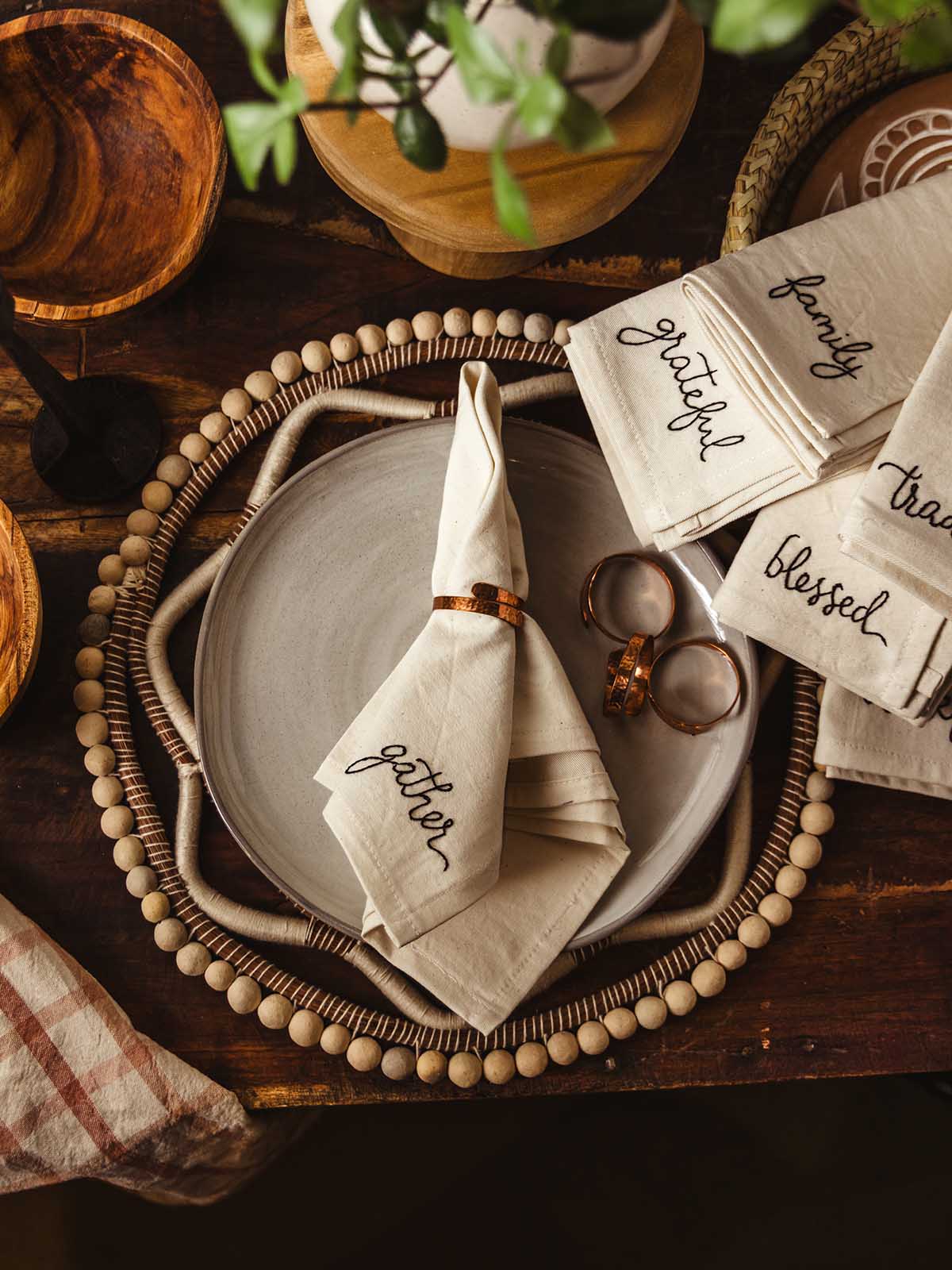 Simple Gathering Embroidered Linen Napkin Set