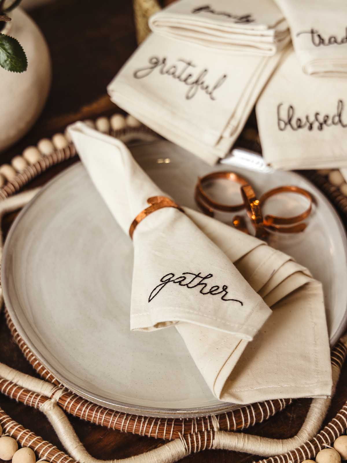 Simple Gathering Embroidered Linen Napkin Set
