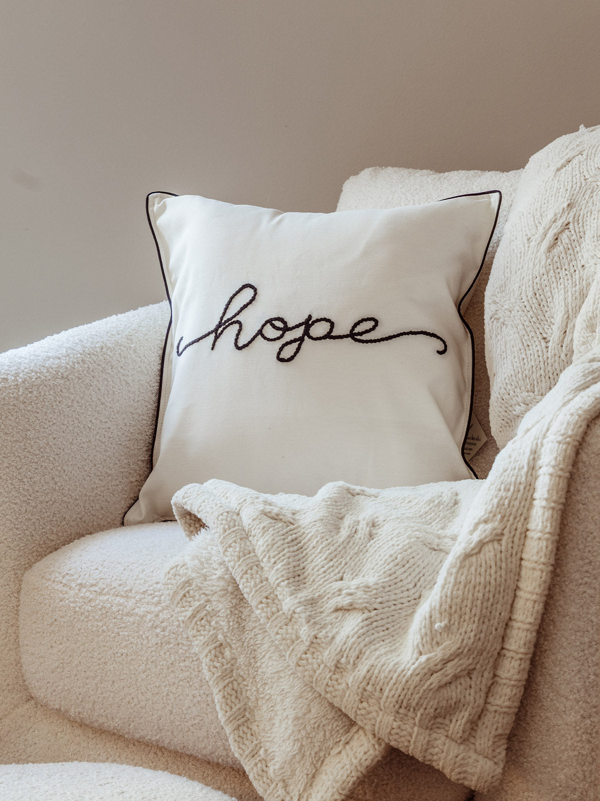 Hope Embroidered Pillow Cover