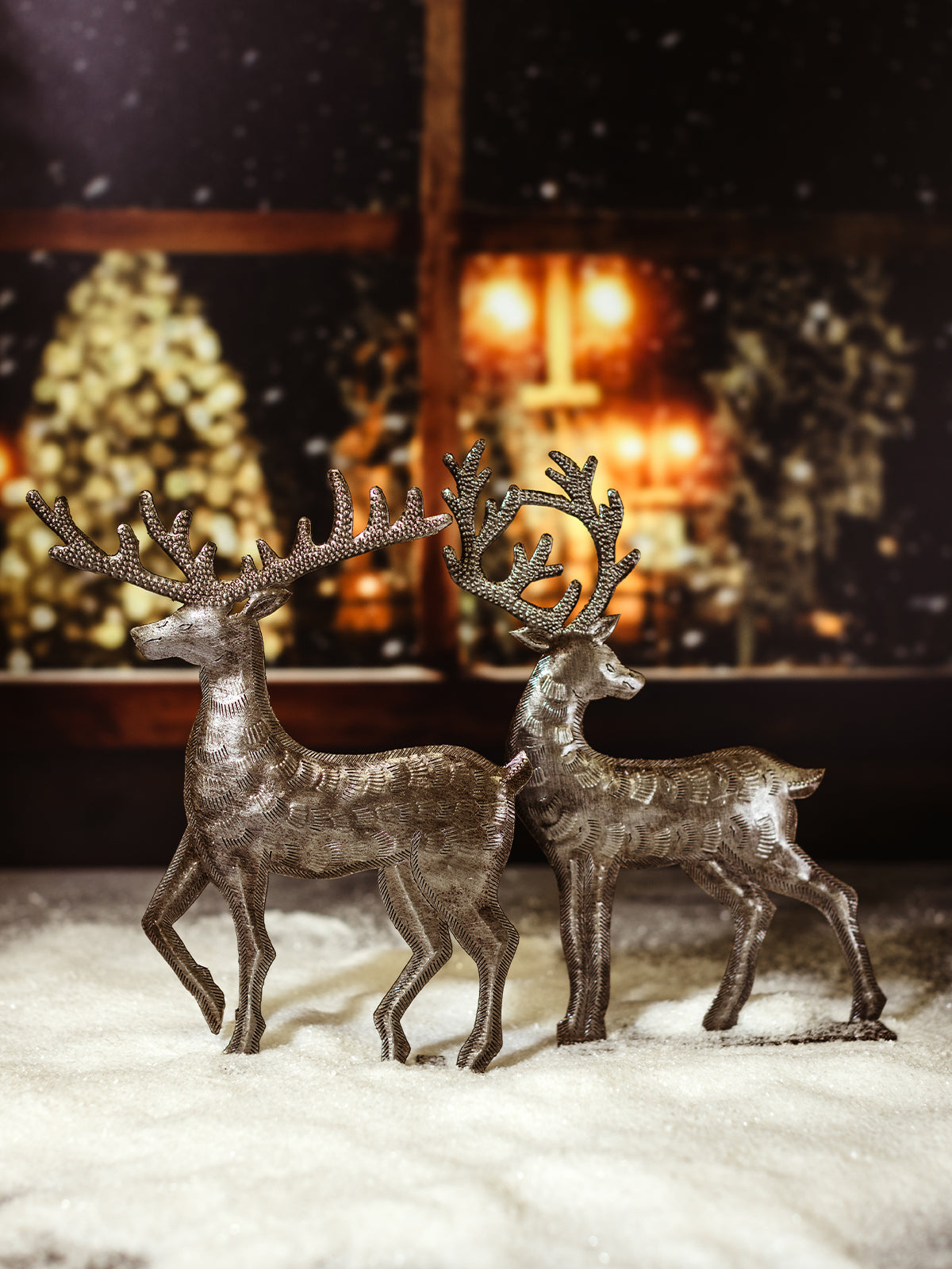 Pair Of Standing Silver Reindeer