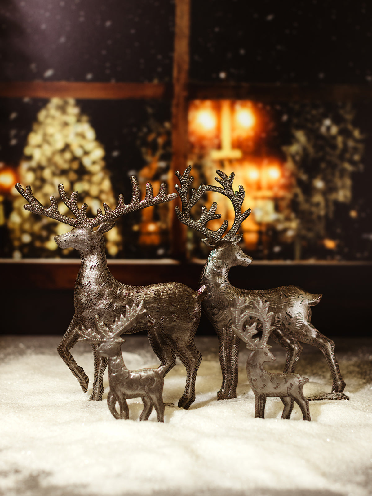 Pair Of Standing Silver Reindeer