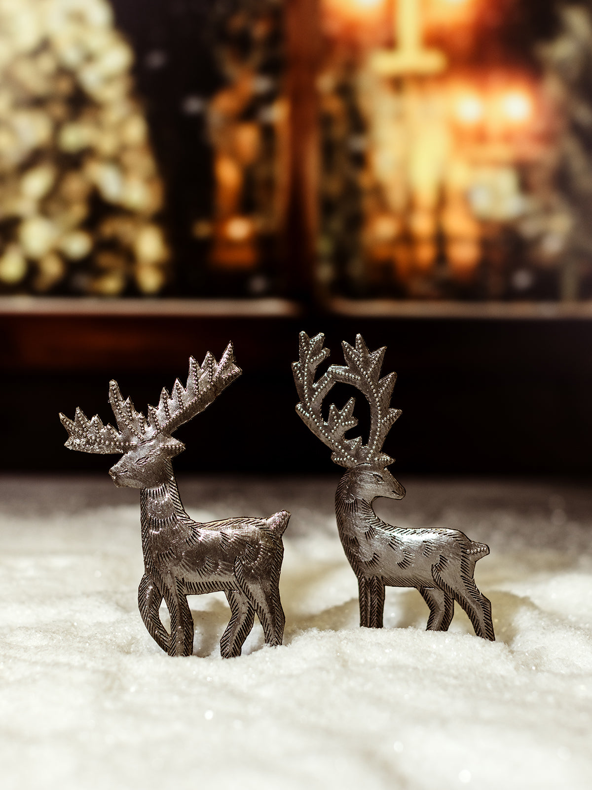 Pair Of Standing Silver Reindeer