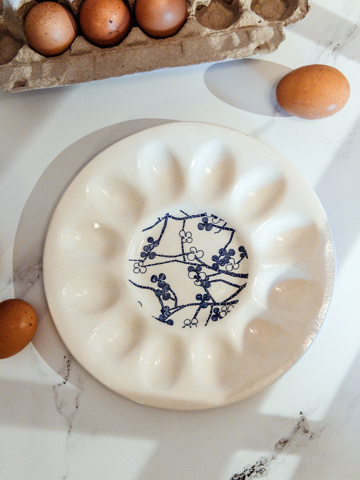 Blue Floral Ceramic Egg Plate