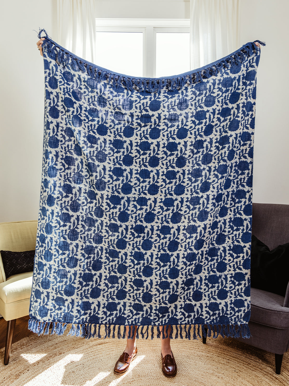 Indigo Fields Blue Throw Blanket