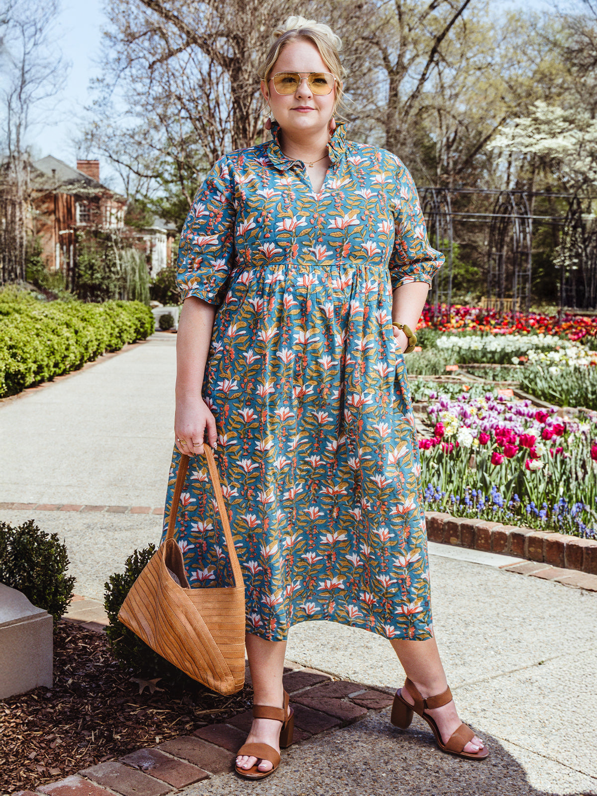 Teal Somerset Block Print Cotton Dress