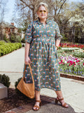 Teal Somerset Block Print Cotton Dress